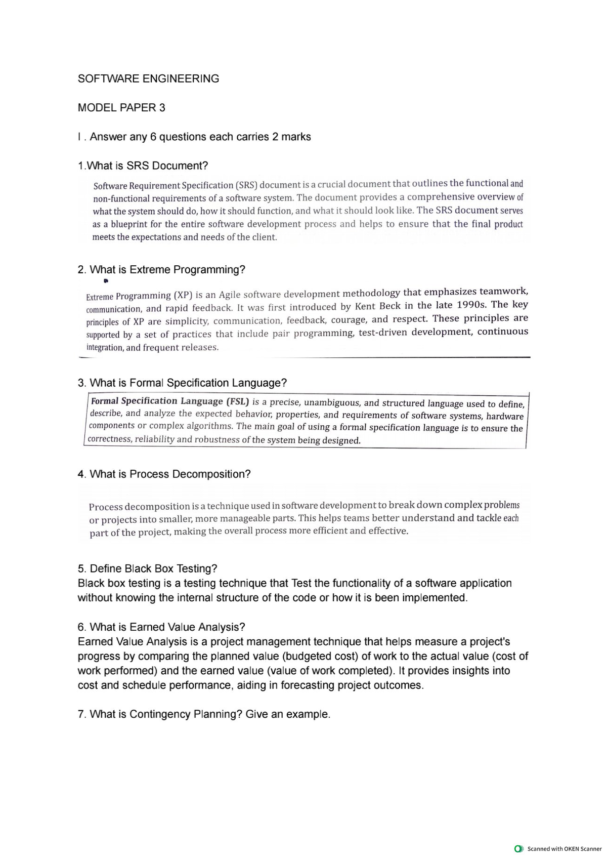 SE Model Paper 3: Key Concepts and Questions in Software Engineering ...