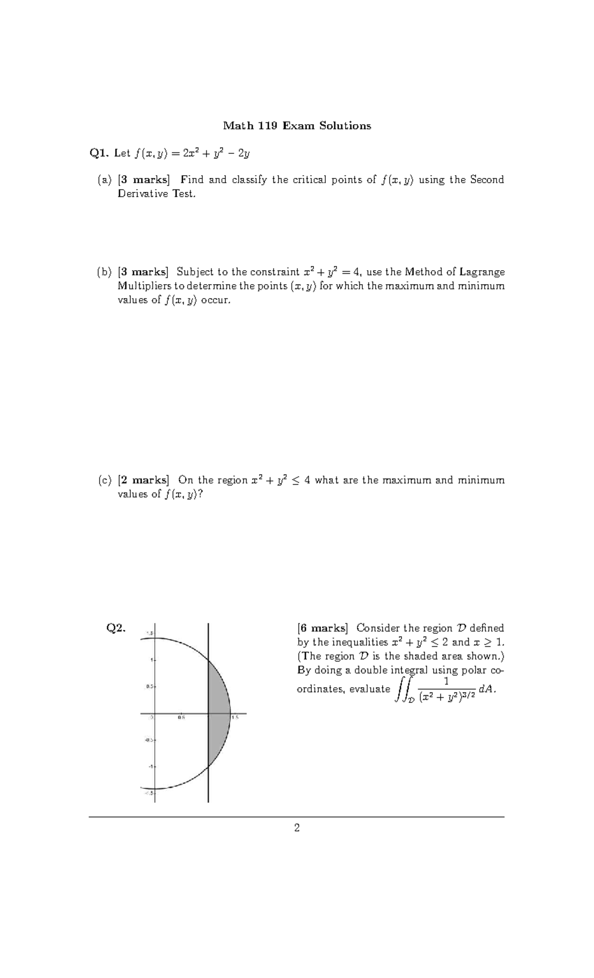 Math 119 Final Exam Solutions W24: Critical Points & Series Convergence ...