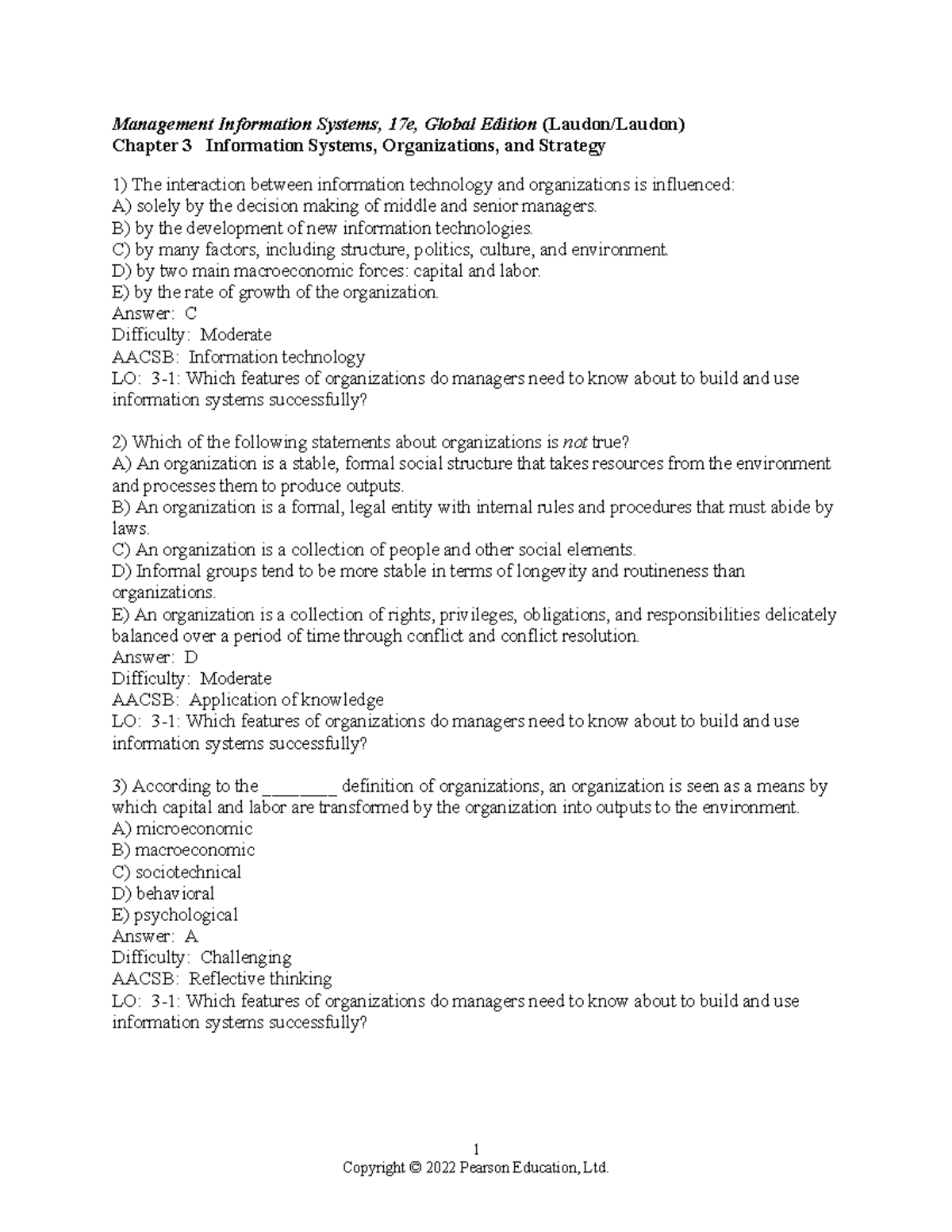 MIS 17e Global Edition: Chapter 3 - Information Systems, Organizations ...