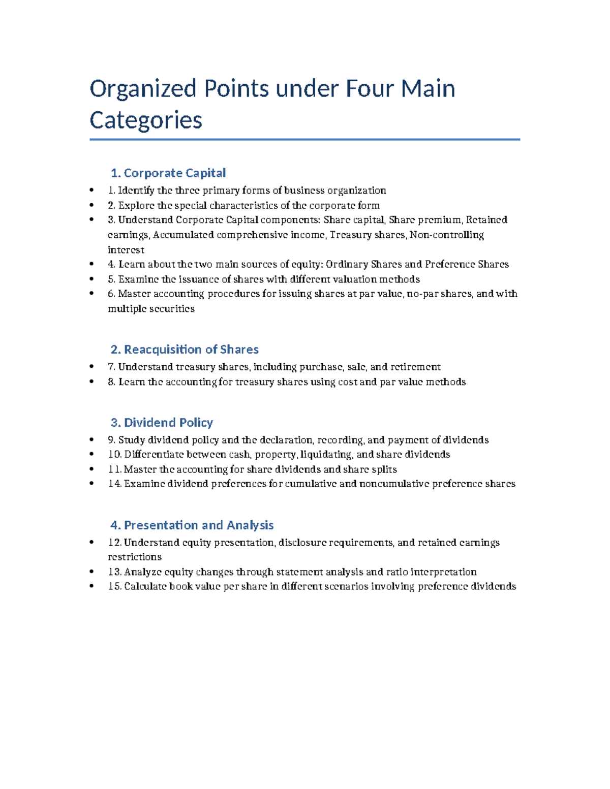 Corporate Equity Organization: Key Concepts and Analysis (FIN 301 ...