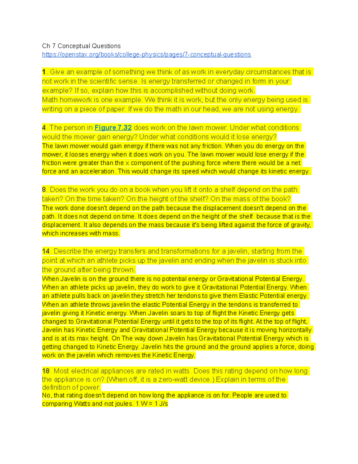 Ch 7 Conceptual Questions in Physics (College Physics) - Studocu