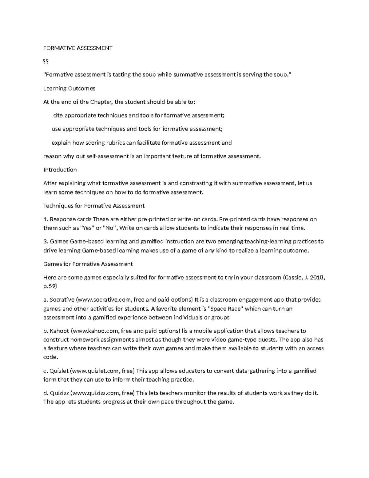 Formative Assessment - FORMATIVE ASSESSMENT ११ 
