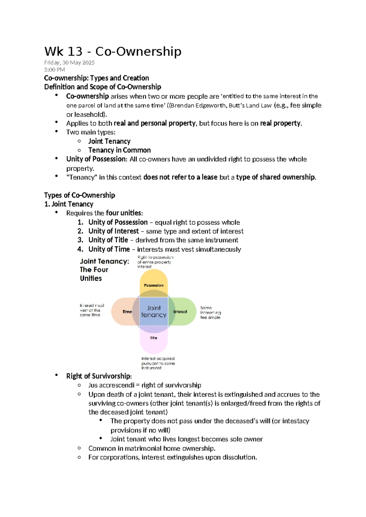 Wk 13 - Co-Ownership: Types, Creation, and Legal Implications in Land ...