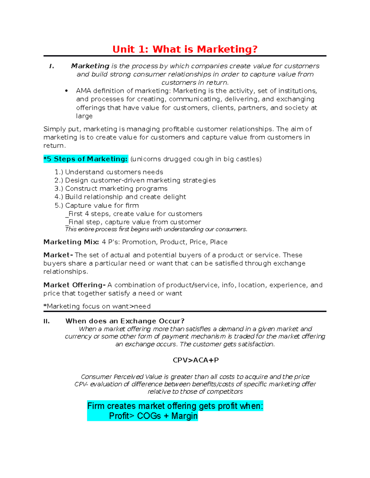 Marketing Guide - Covers and outlines all concepts for midterm ...