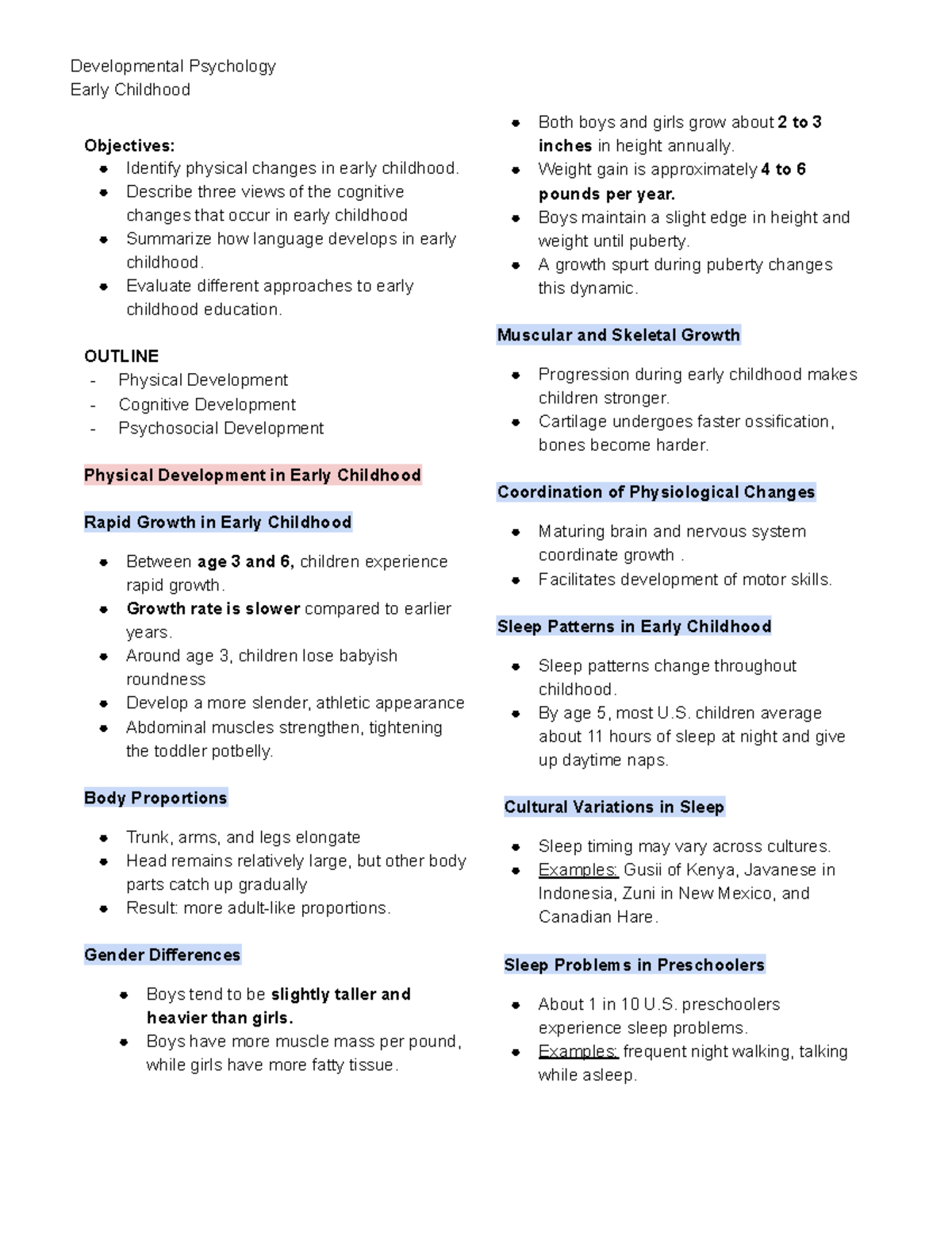 Early Childhood (dev) - Developmental Psychology - Early Childhood ...