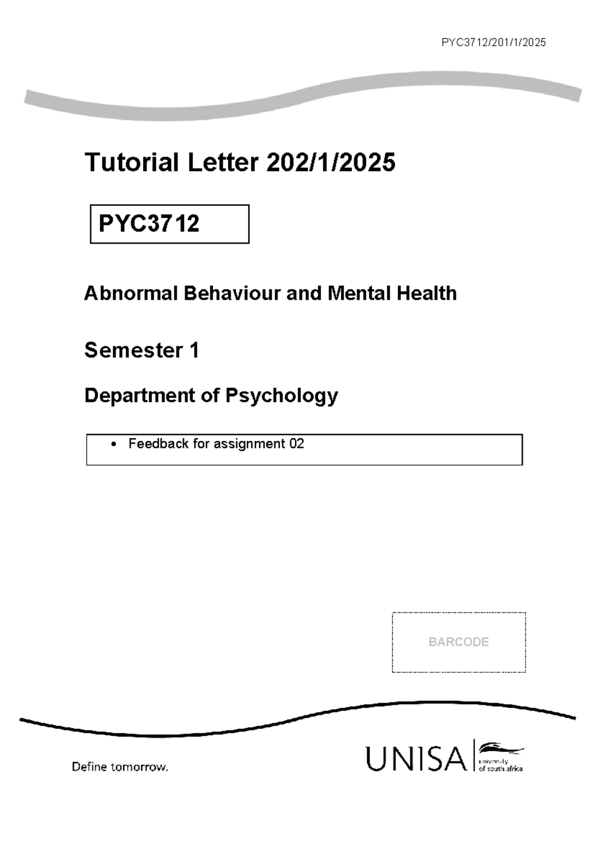 PYC3712 Tutorial Letter: Feedback on Assignment 02 and Study Notes ...
