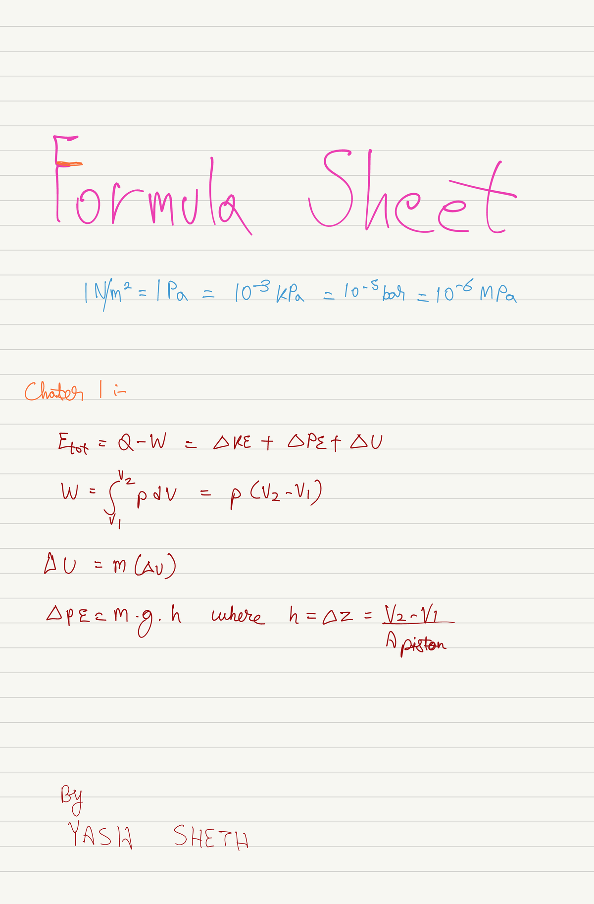 Formulas - Zusammenfassung Thermodynamics in Energy Conversion ...