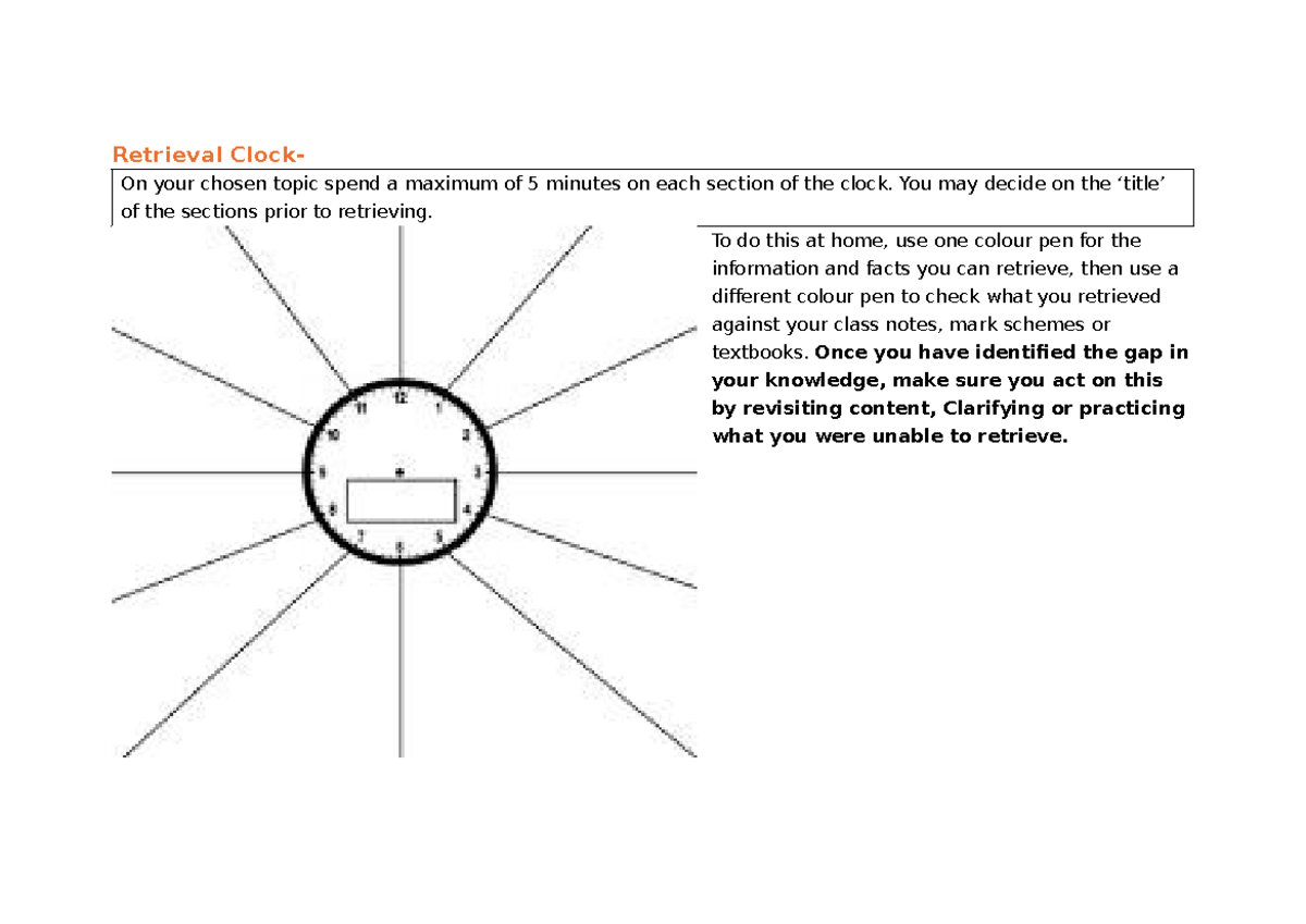 Retrieval Clock+ Brain dump - Retrieval Clock- On your chosen topic ...