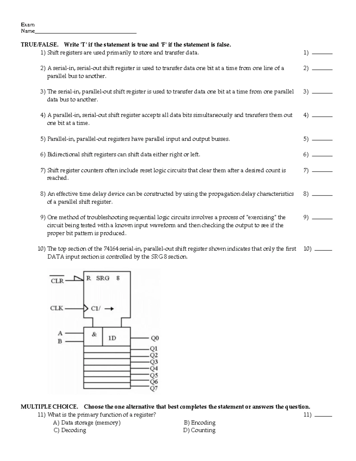 Chapter 12 - Digital Fundamentals - Exam Name ...