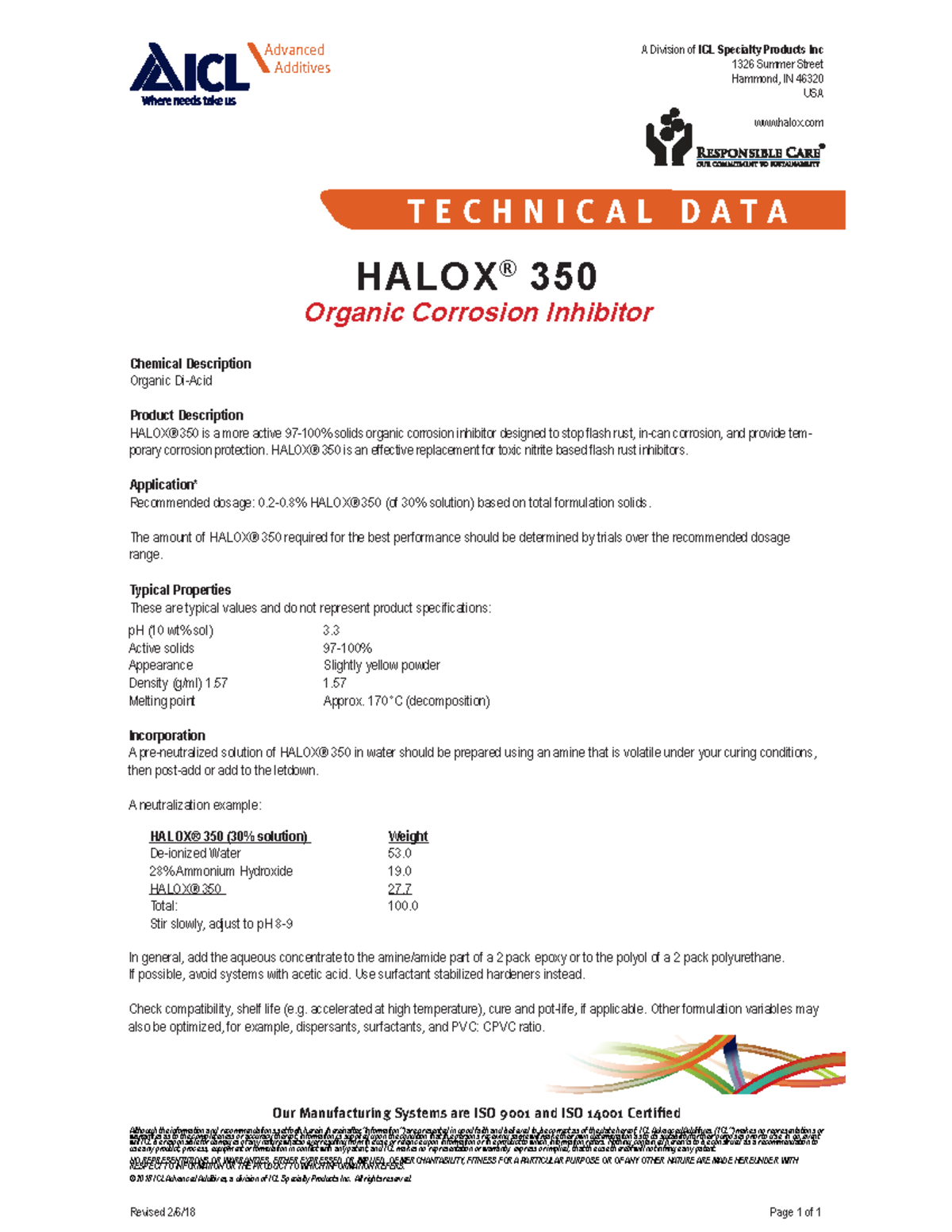 Halox 350 TDS - Organic Corrosion Inhibitor Overview - Studocu