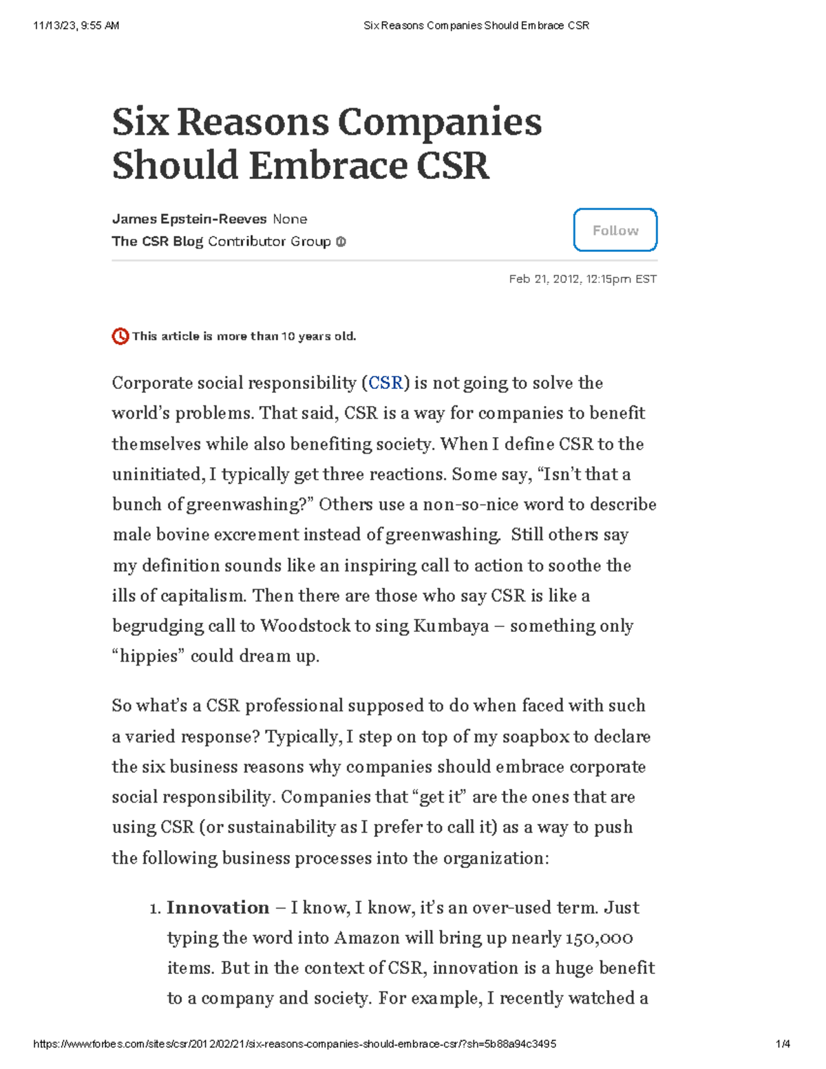 Six Business Reasons for Companies to Embrace CSR (2023) - Studocu