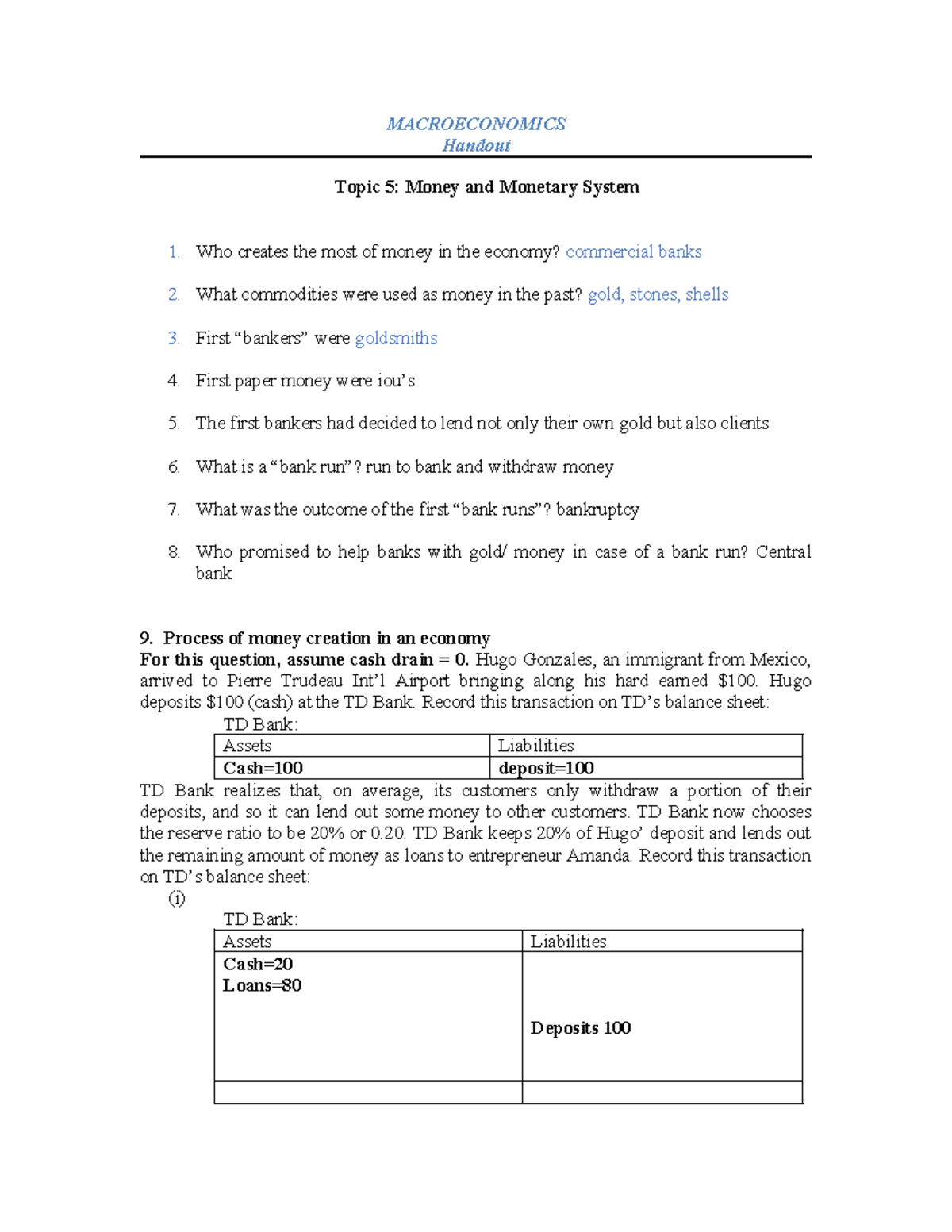 MACROECONOMICS Topic 5: Money Monetary System Overview Studocu