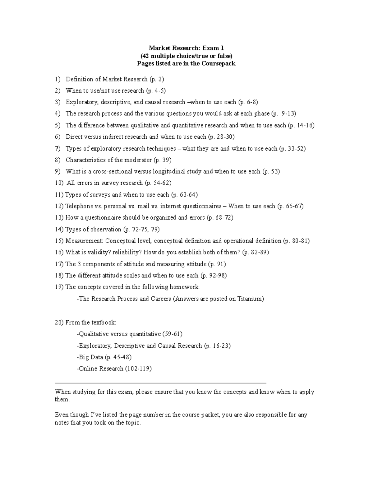 379 Marketing Research Methods Exam 1 Study Sheet Summary Guide - Studocu