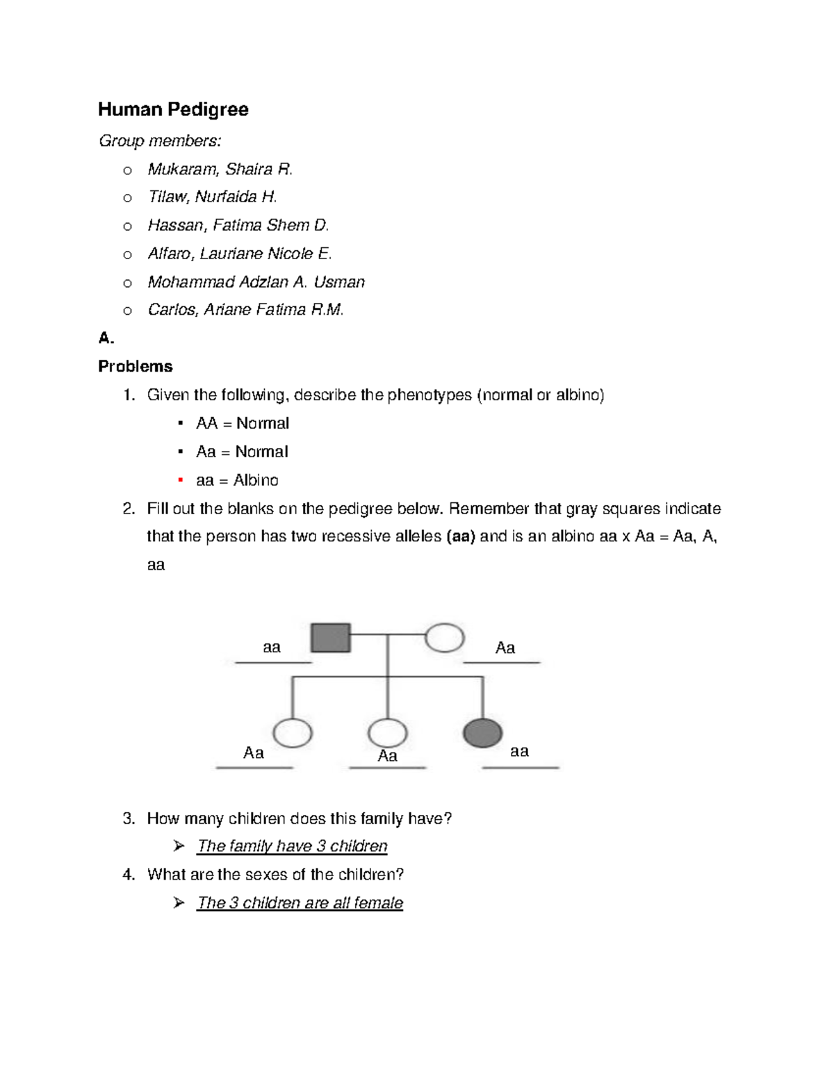Human Pedigree Analysis - Activity Report - Studocu