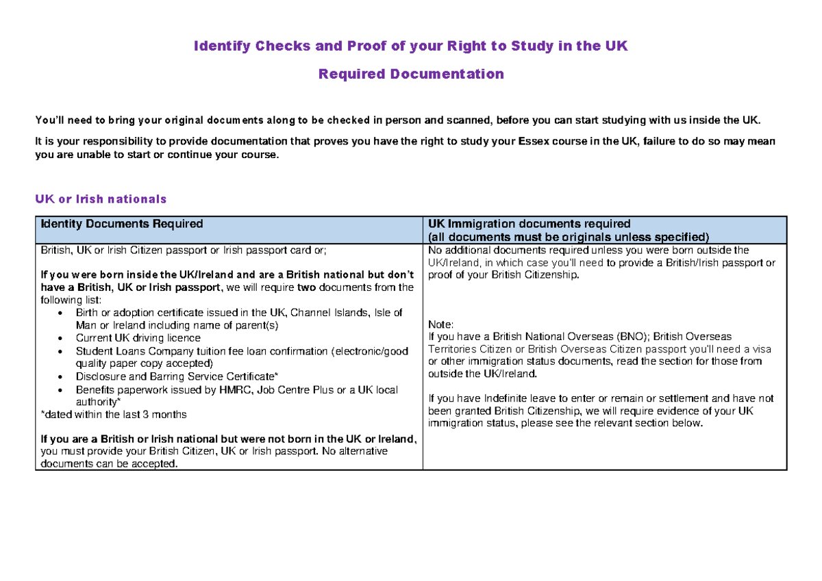 Identifying Required Docs for UK Study - Accepted-id Basics - Studocu