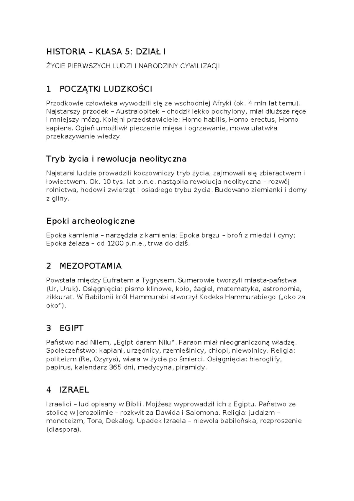HISTORIA KLASA 5 DZIA I YCIE PIERWSZYCH LUDZI I CYWILIZACJE Studocu