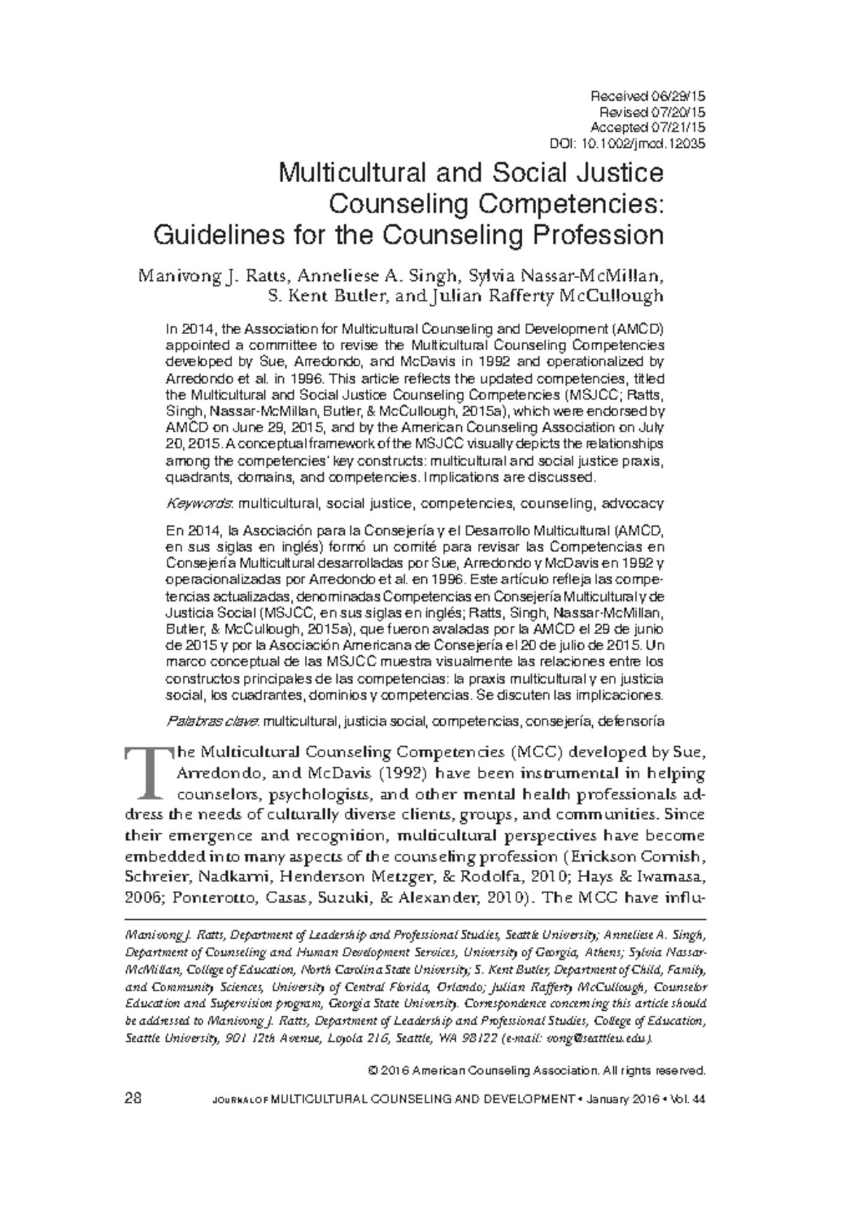 Multicultural and Social Justice Counseling Competencies: Guidelines ...