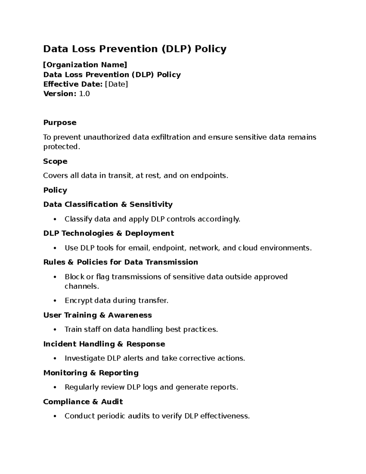 DLP Policy Overview: Data Protection & Compliance Guidelines - Studocu