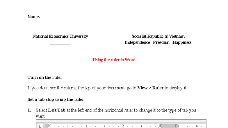 Using the ruler in Word - tin học - Name: 1 National Economics ...