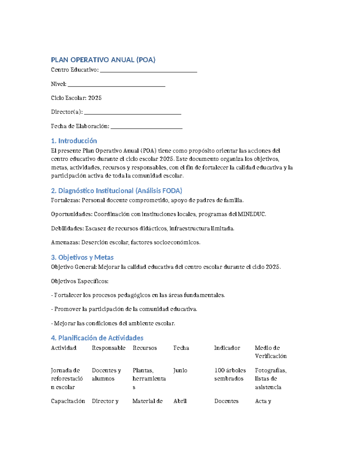 POA 2025: Plan Operativo Anual del Centro Educativo - Studocu