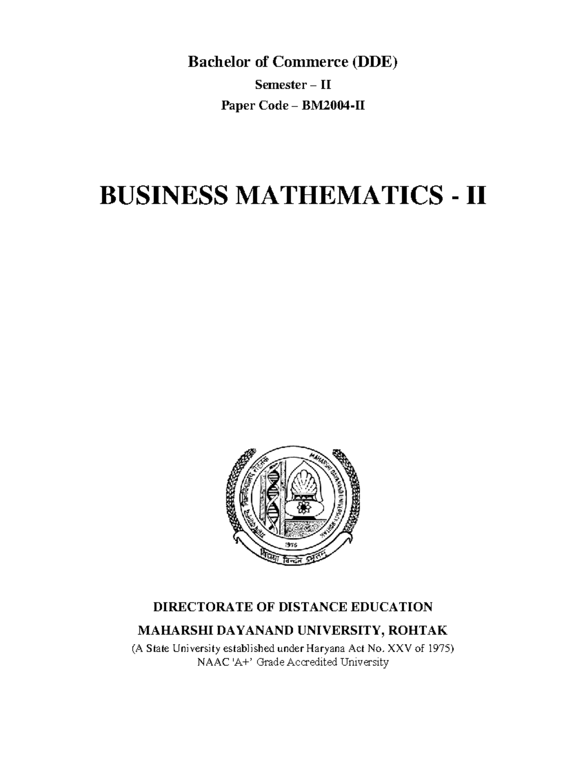 Business Mathematics II (BM2004) - Semester II Study Material - Studocu