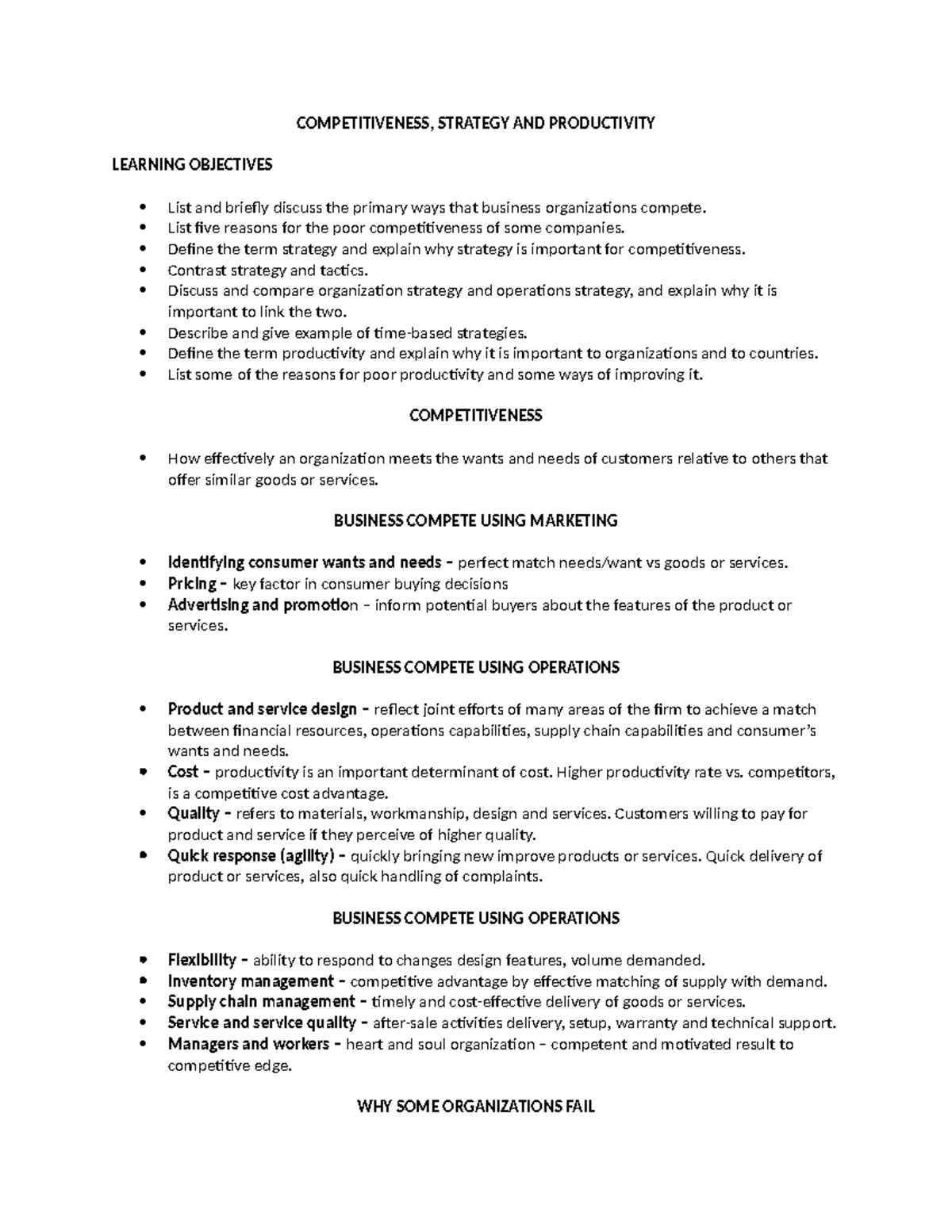 Competitiveness Strategies and Productivity Analysis for BUS101 - Studocu