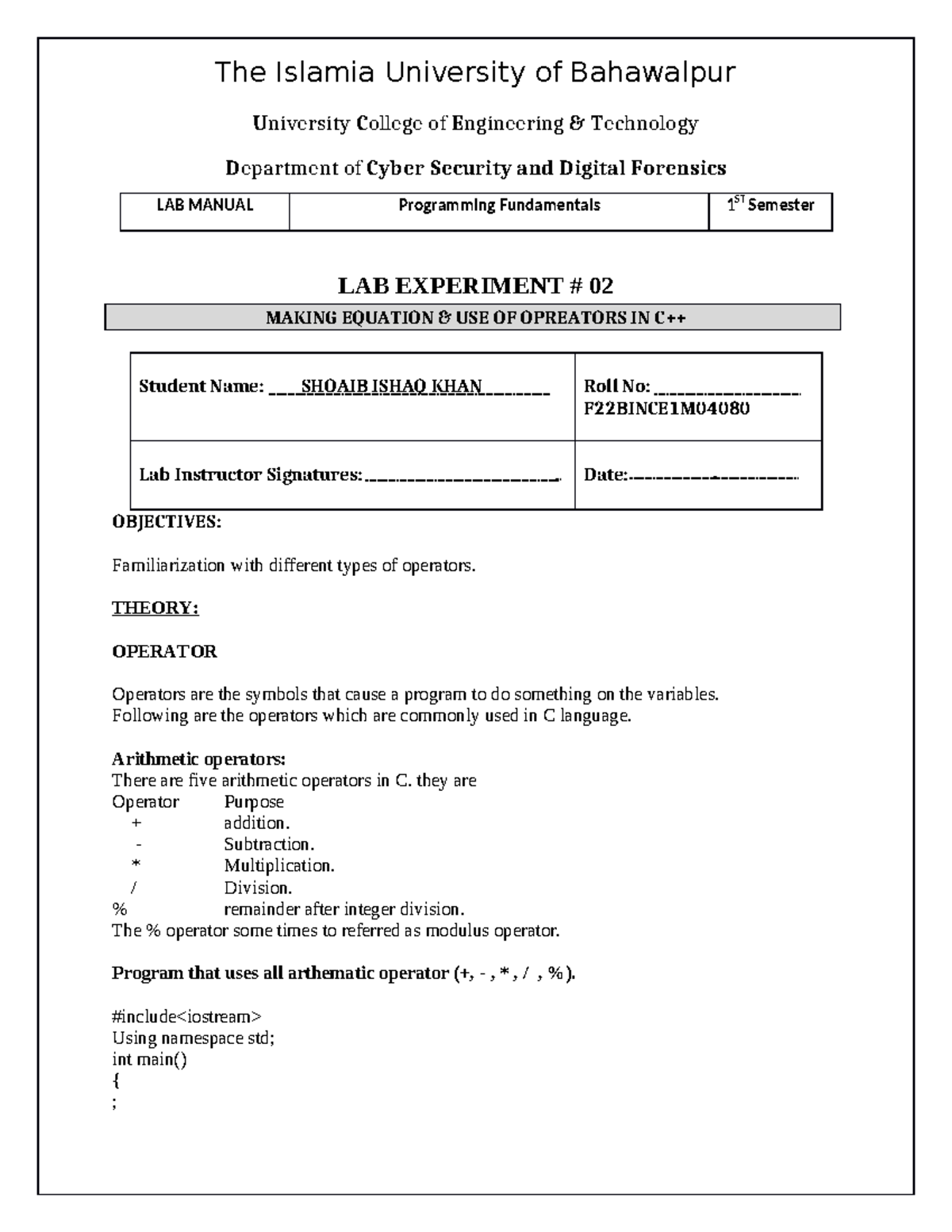 Shoaib program lab2 - ICT lab report 2 - U niversity C ollege of E ...