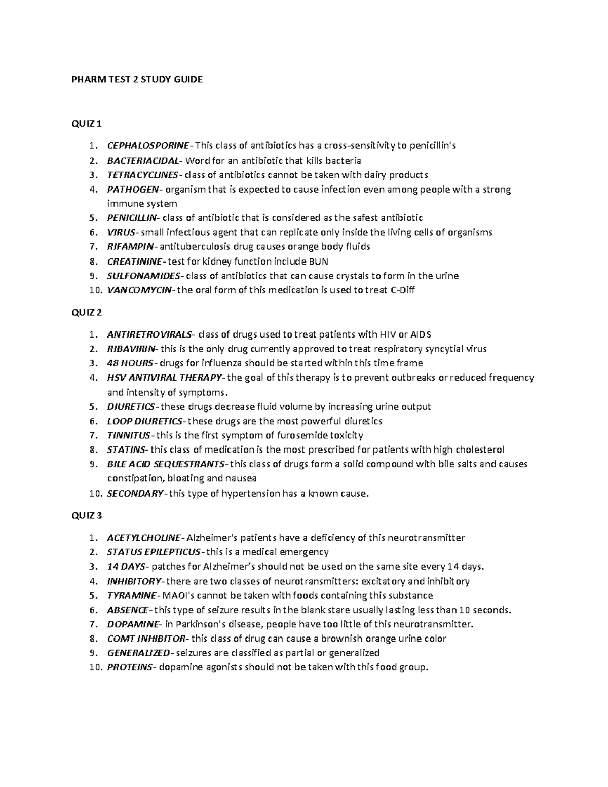 Pharm 101: Study Guide for TEST 2 - Key Concepts & Quiz Summaries - Studocu