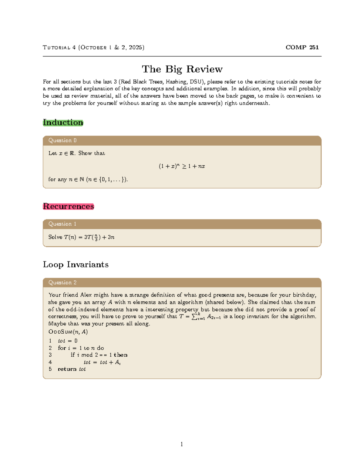 COMP 251 Tutorial 4 Review: Key Concepts & Problem Solutions - Studocu