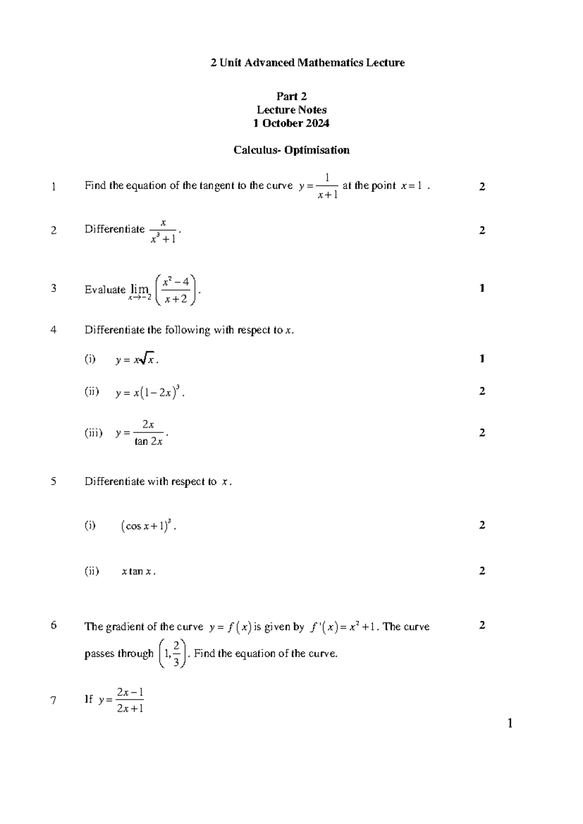 Mathematics Advanced Exam 2 - 2 Unit Advanced Mathematics Lecture Part ...
