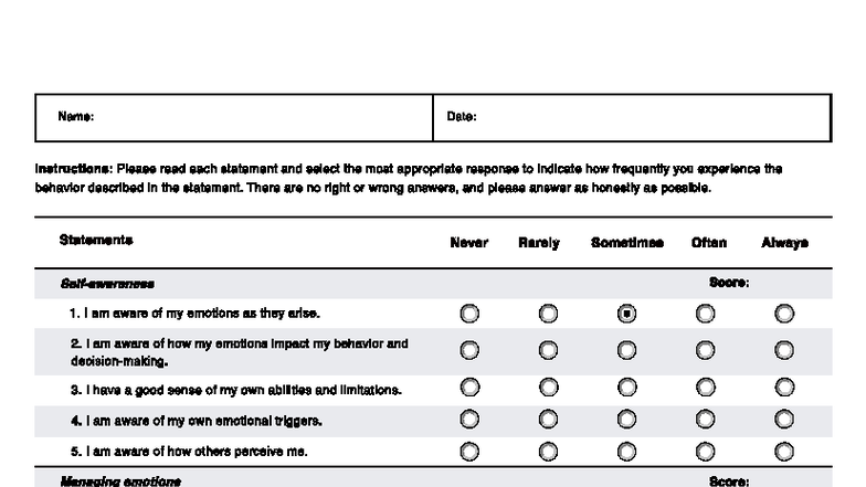 EQ Test Handout: Assessing Emotional Intelligence Skills - Studocu