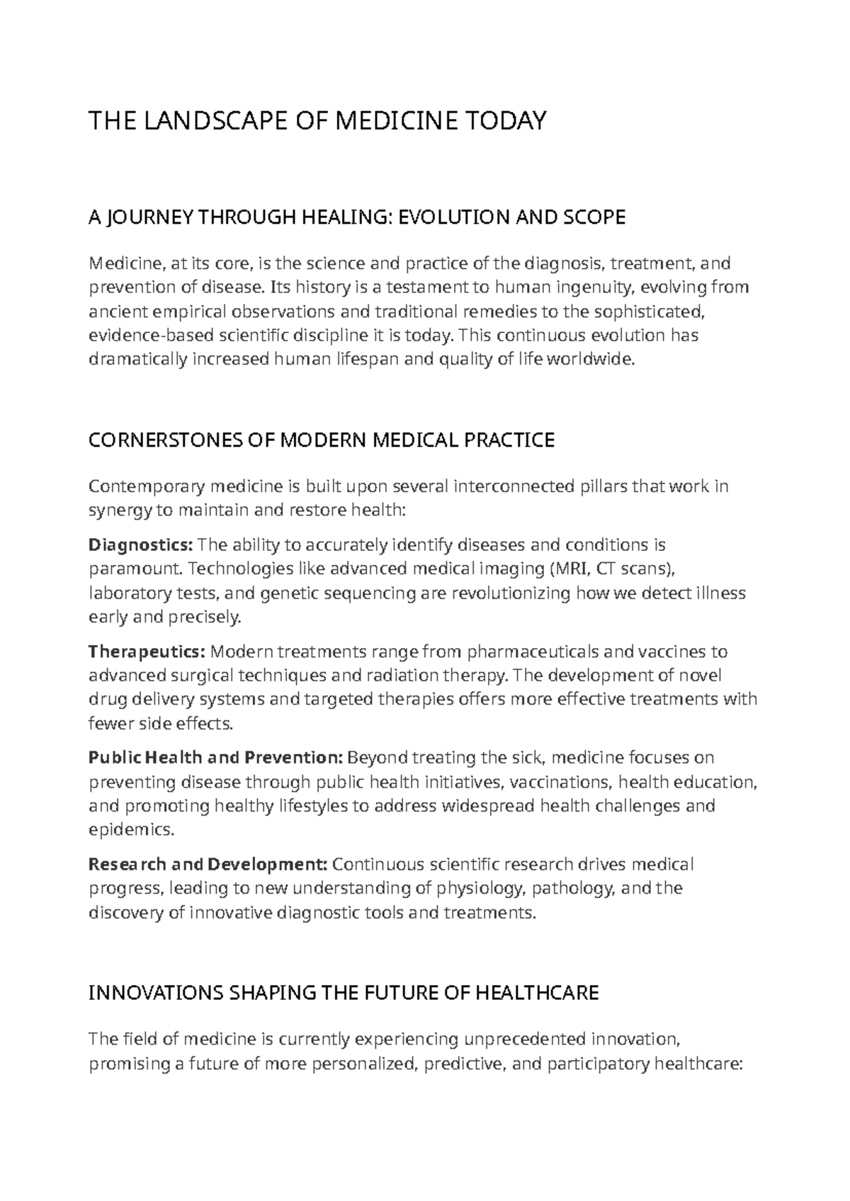 MED 101: The Evolution and Future of Medicine Today - Studocu
