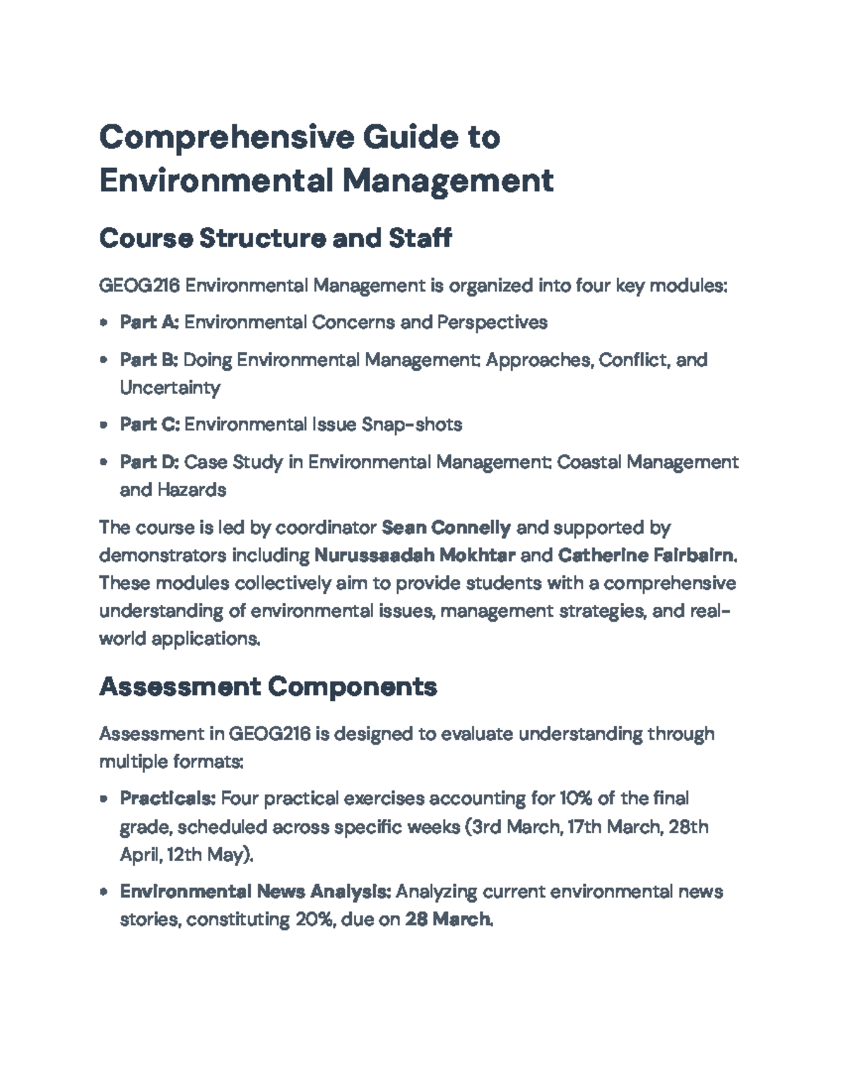 Comprehensive Overview of Environmental Management (GEOG216) Course ...