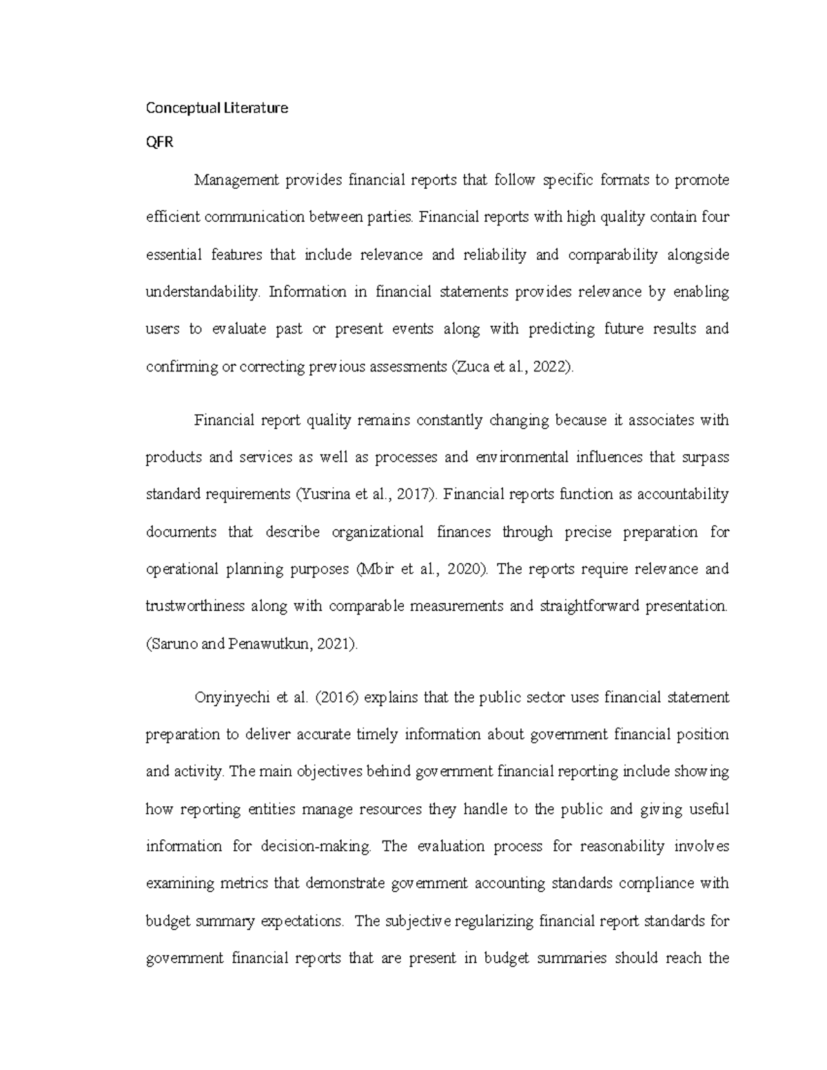 Conceptual literature on QFR management and financial report quality ...
