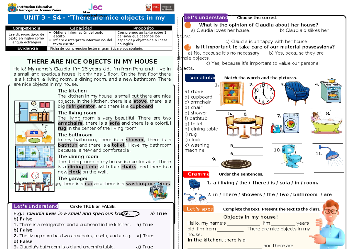 UNIT 3 - Reading 4: Nice Objects in My House - Ciclo VI 2023 - Studocu