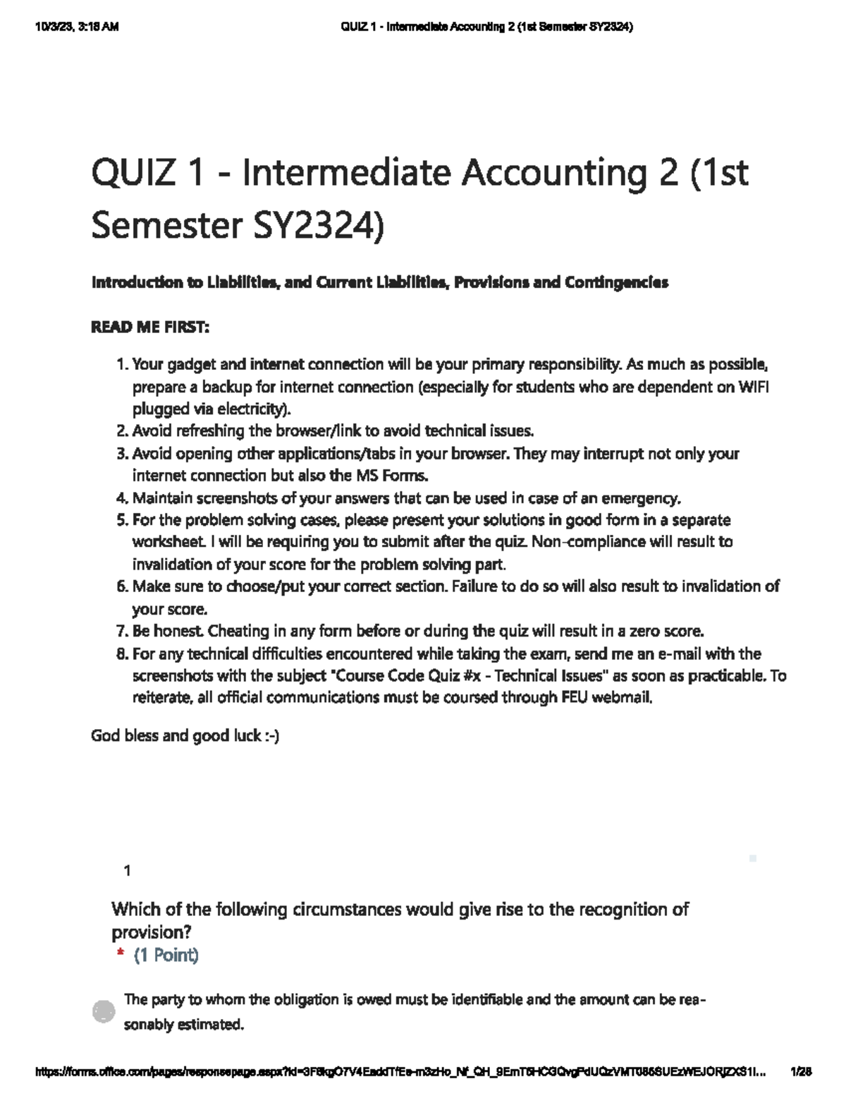 INTACC 2 - Quiz Practice Materials for Exam Preparation - Studocu