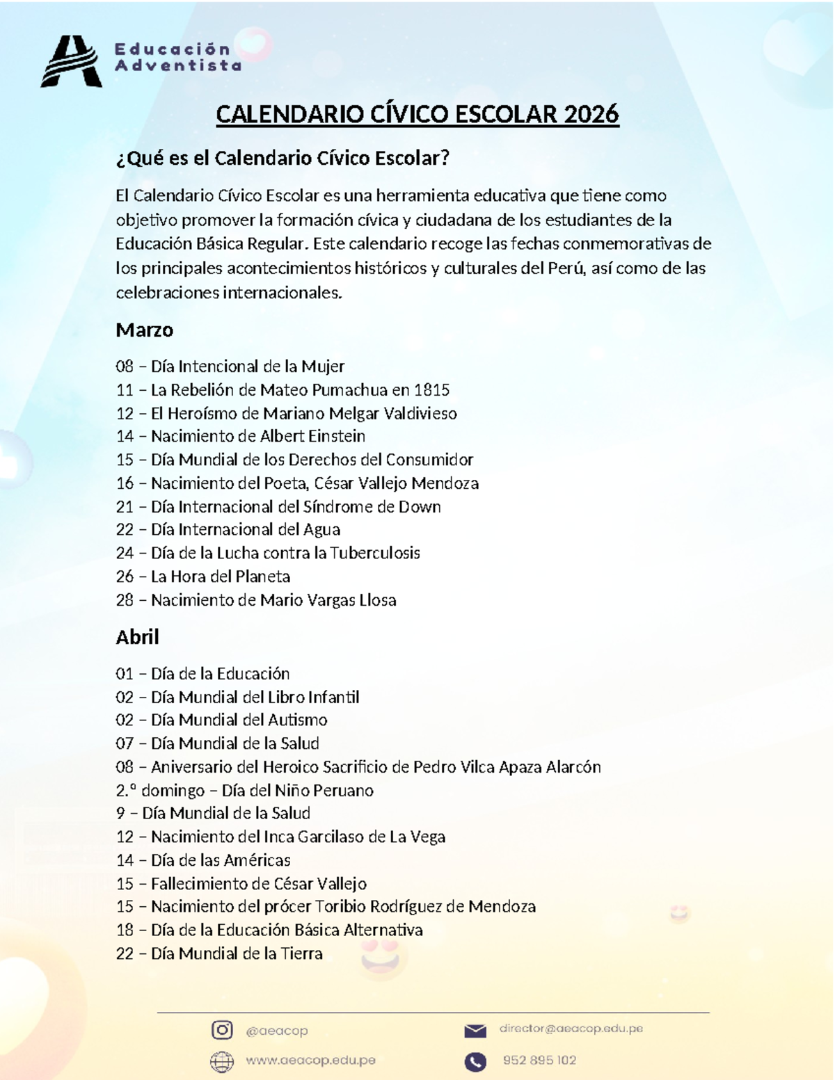 Calendario Cívico Escolar 2026: Fechas y Celebraciones Importantes - Document Preview