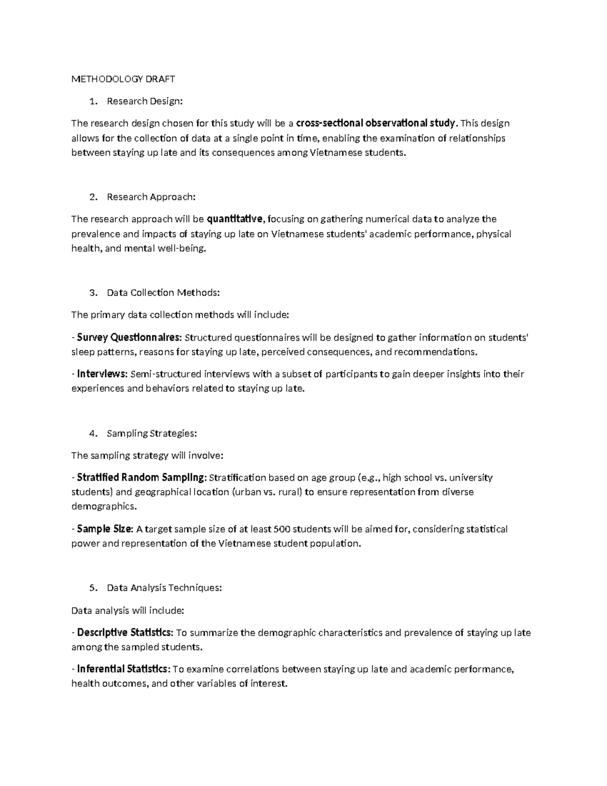 Methodology Draft for Research Study on Late Night Habits among ...