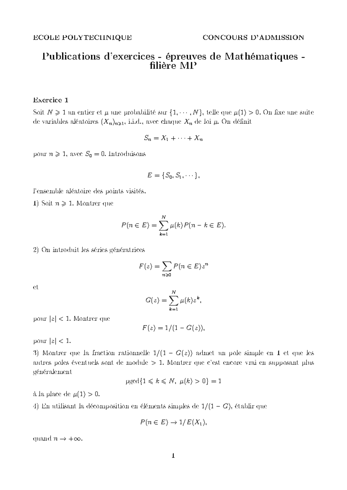 Maths MP 0 - Concours Épreuves de Mathématiques: Exercices et Solutions ...