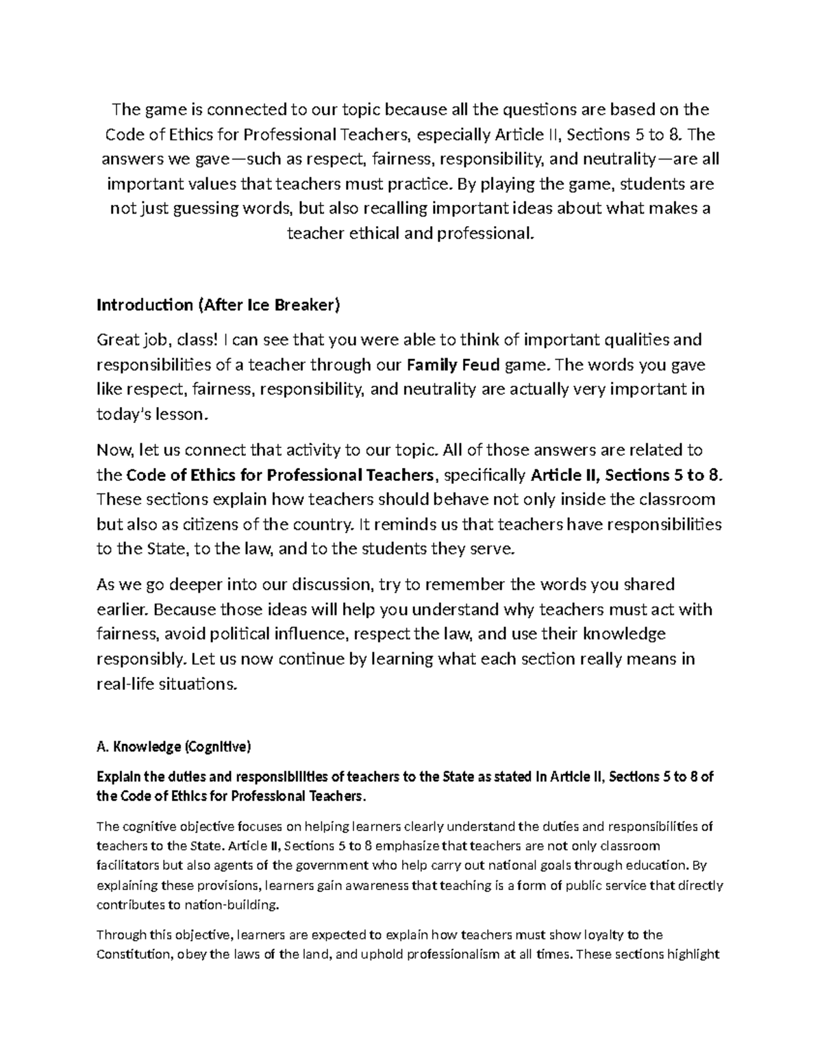 Demo Prof Code Of Ethics For Professional Teachers Article Ii