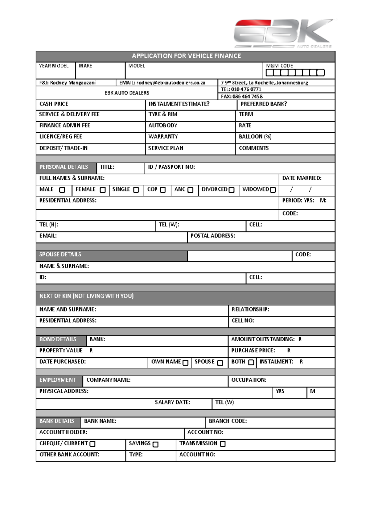 Vehicle Finance Application Form - Private Individual - 1 - Studocu