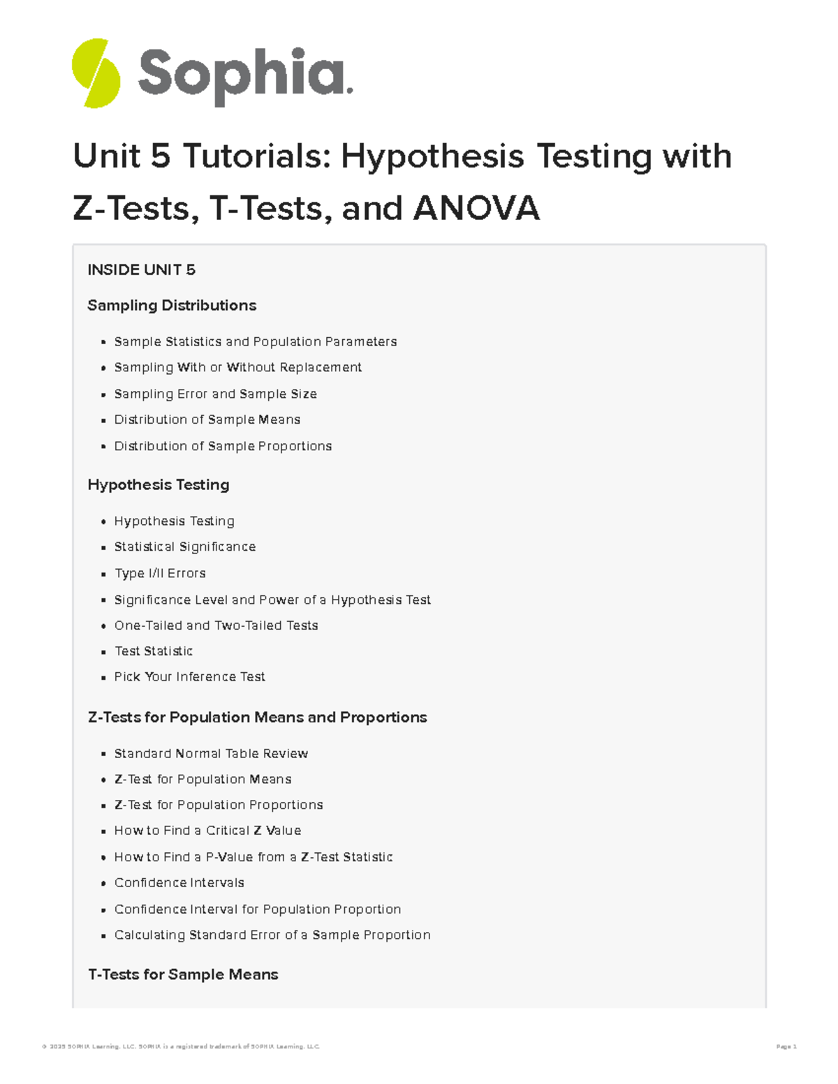 Unit 5: Hypothesis Testing - Z-Tests, T-Tests, and ANOVA Tutorials ...