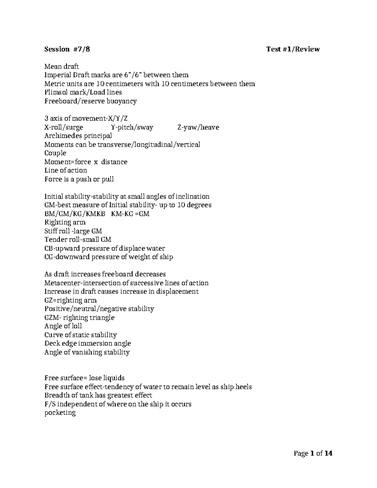 Lecture Notes: Ship Stability (MAR 101) - Metacentric Height & Free ...