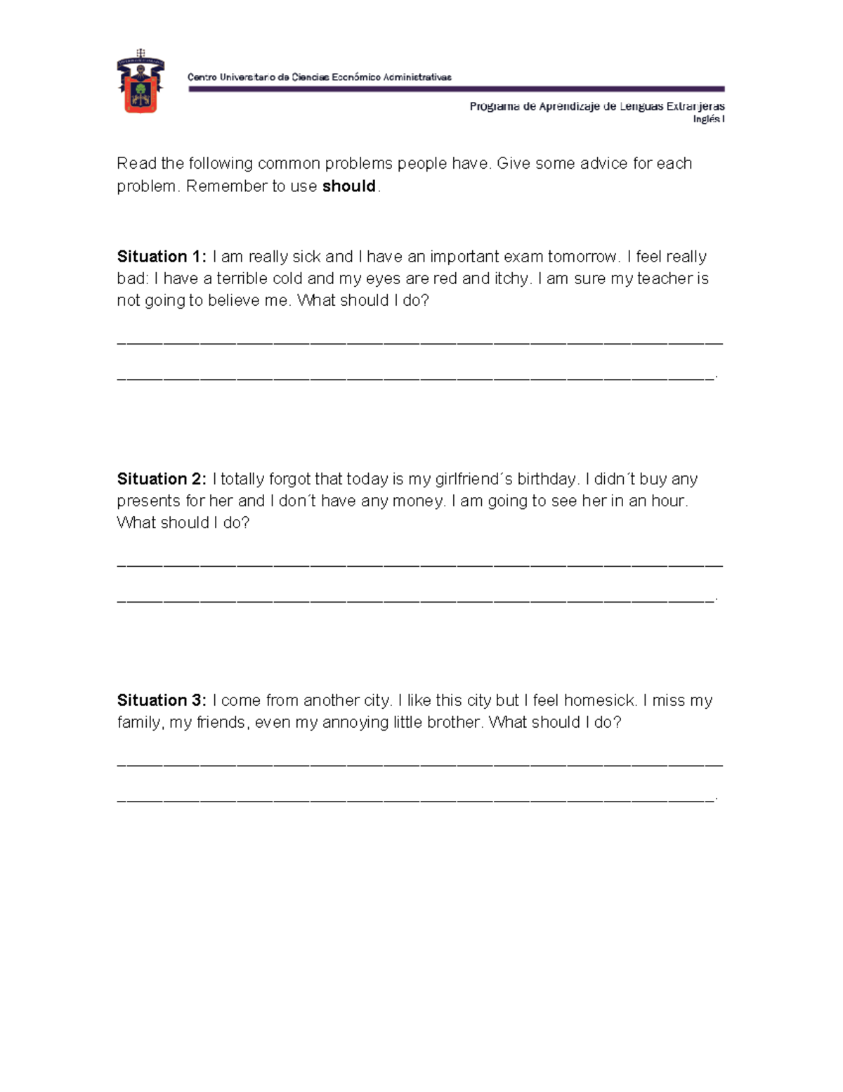 INGI AE01-U6A4 - U6A4 - Read the following common problems people have ...