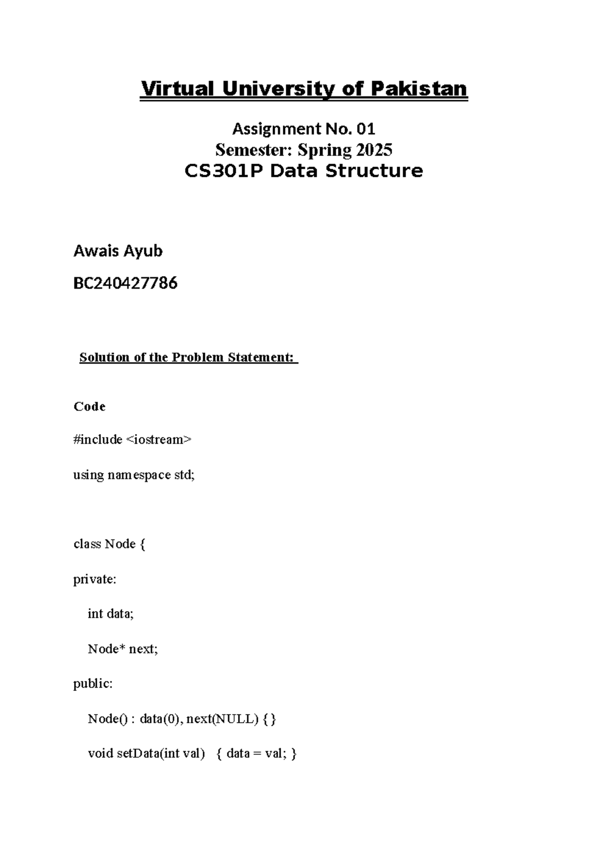 Spring 2025 CS301 P1 Assignment 01: Data Structure Solutions - Studocu
