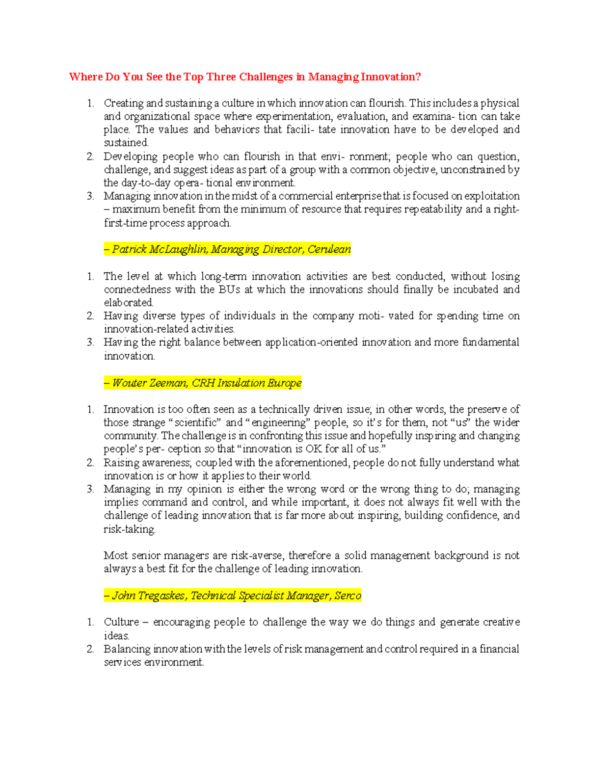 3. Student Task Individual - Top 3 Challenges in Managing Innovation ...