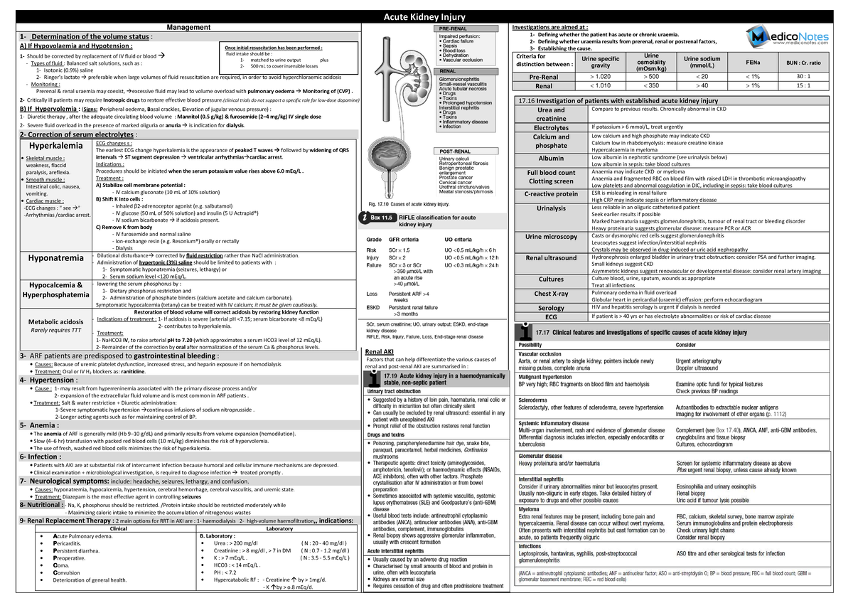 Approach to Acute Kidney Injury Management - Medico Notes - Studocu