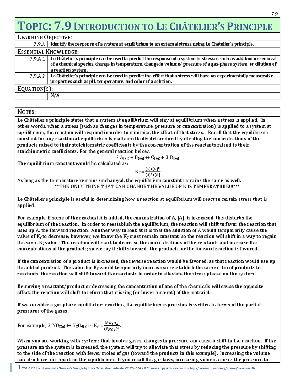 7.9 Introduction to Le Chatelier's Principle: Equilibrium Responses ...