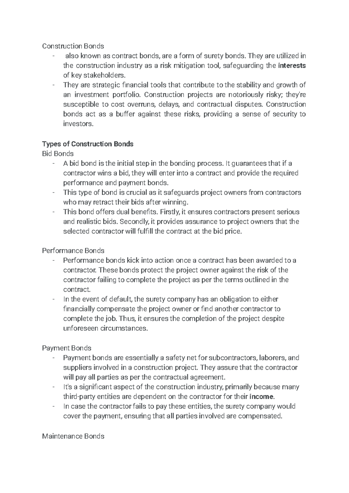 Construction Bonds Overview: Types and Importance in RSW#6 - Studocu