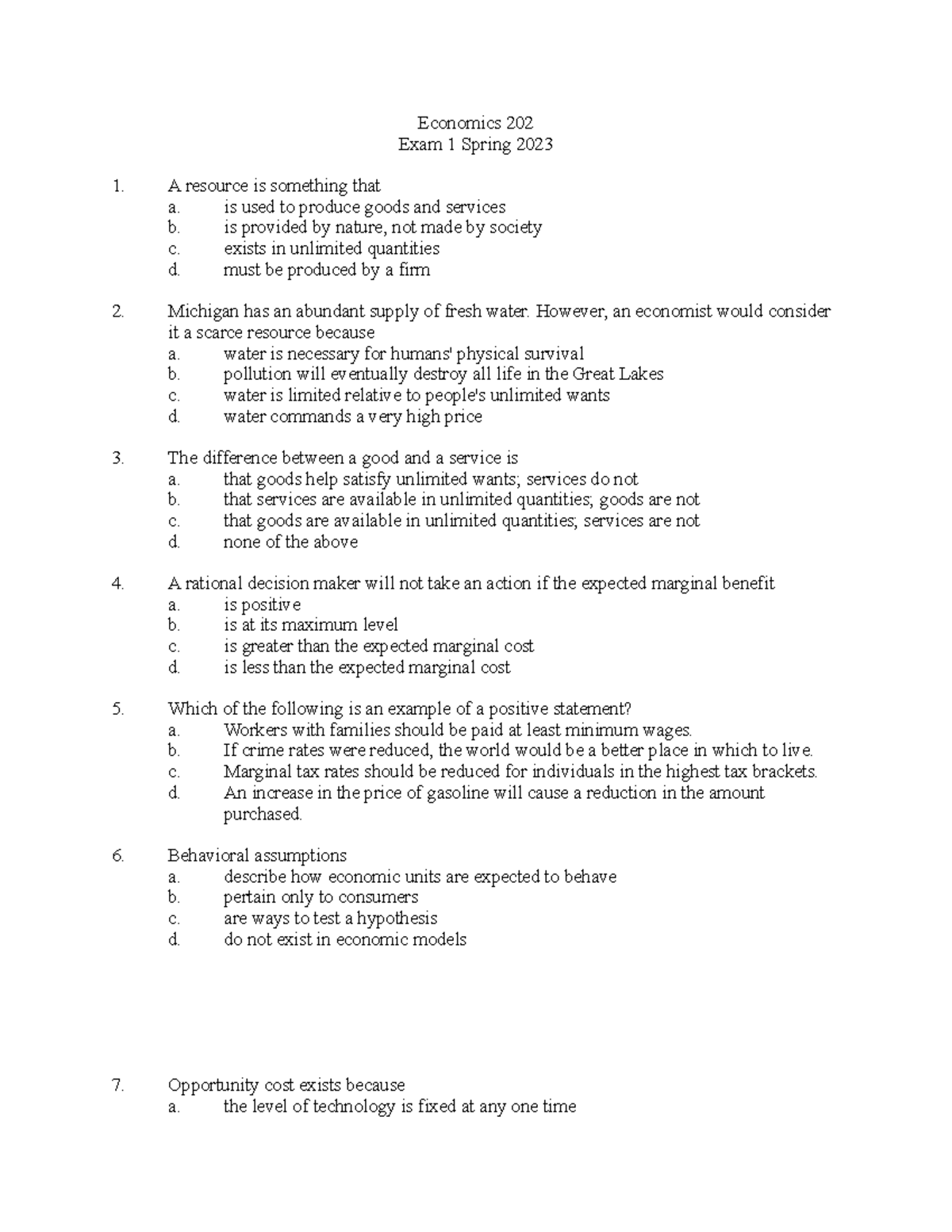 Econ 202 Exam 1 Answers - Spring 2023 Study Guide - Studocu